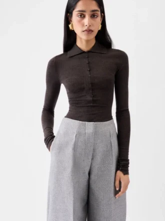 Das Merino-Langarm-Poloshirt Transparentes Strick-Poloshirt