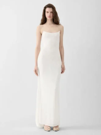 Das Plumetis-Strickkleid Drapiertes transparentes Kleid