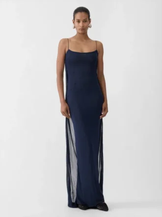 Das Plumetis-Strickkleid Drapiertes transparentes Kleid