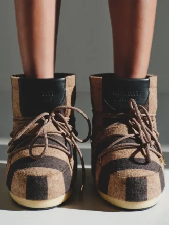 Die gestreiften Moon Boot-Stiefel von Jacquemus Gestreifte Icon Low-Stiefel – in Zusammenarbeit mit Moon Boot